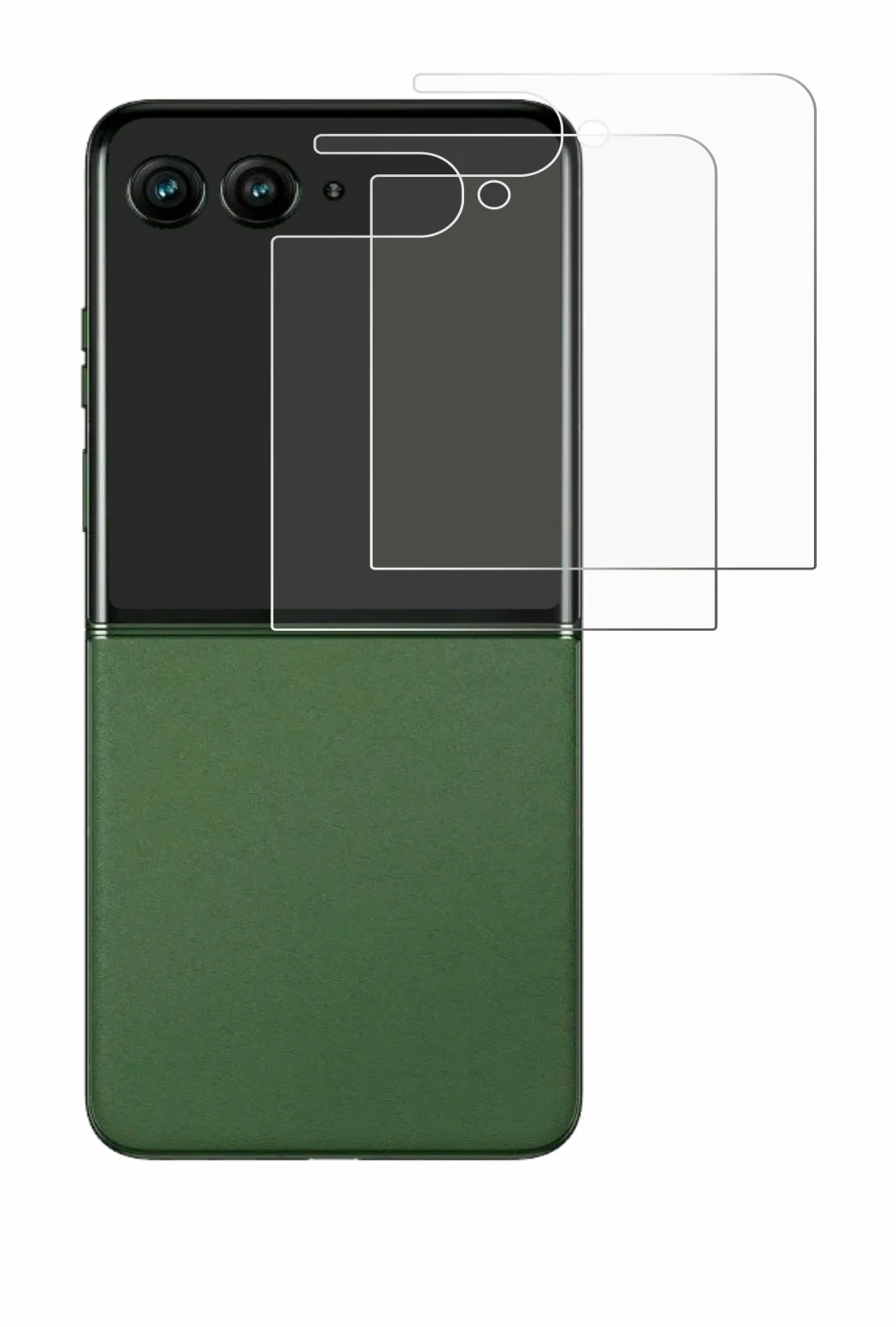 Image de l'appareil Motorola Razr 50 Ultra (Affichage arrière) avec une grande variété de protections d'écran.