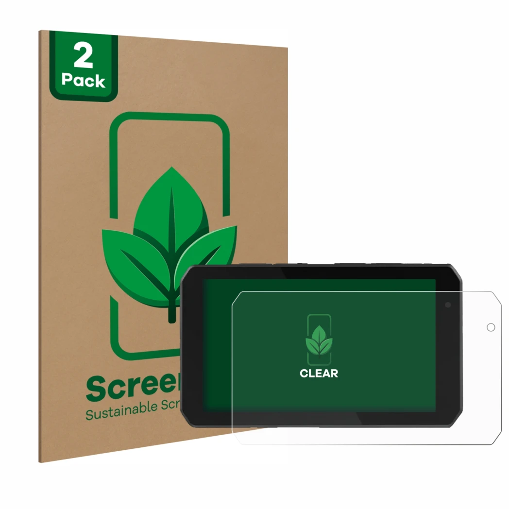 Face avant d’un emballage produit avec le logo de la marque ScreenLeaf. À côté, l’appareil Chigee AIO-5 Play est représenté av