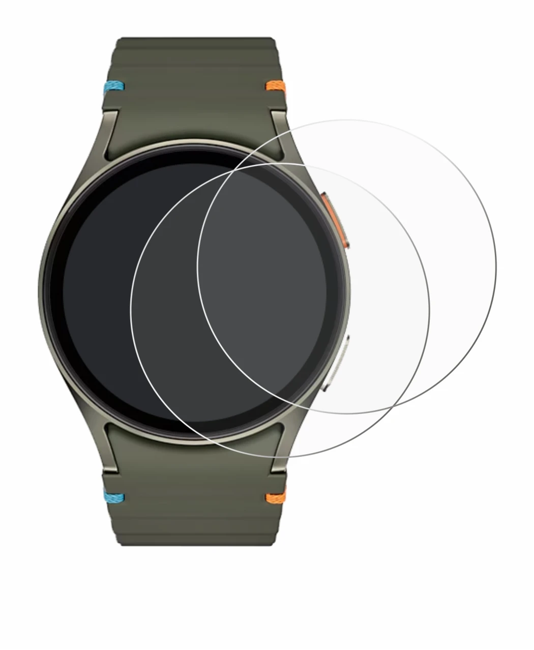 Image de l'appareil Samsung Galaxy Watch 7 (40 mm) avec une grande variété de protections d'écran.