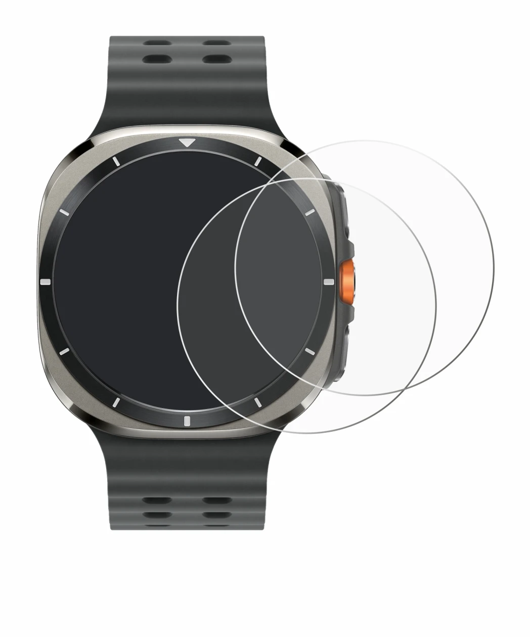 Image de l'appareil Samsung Galaxy Watch Ultra (47 mm) avec une grande variété de protections d'écran.