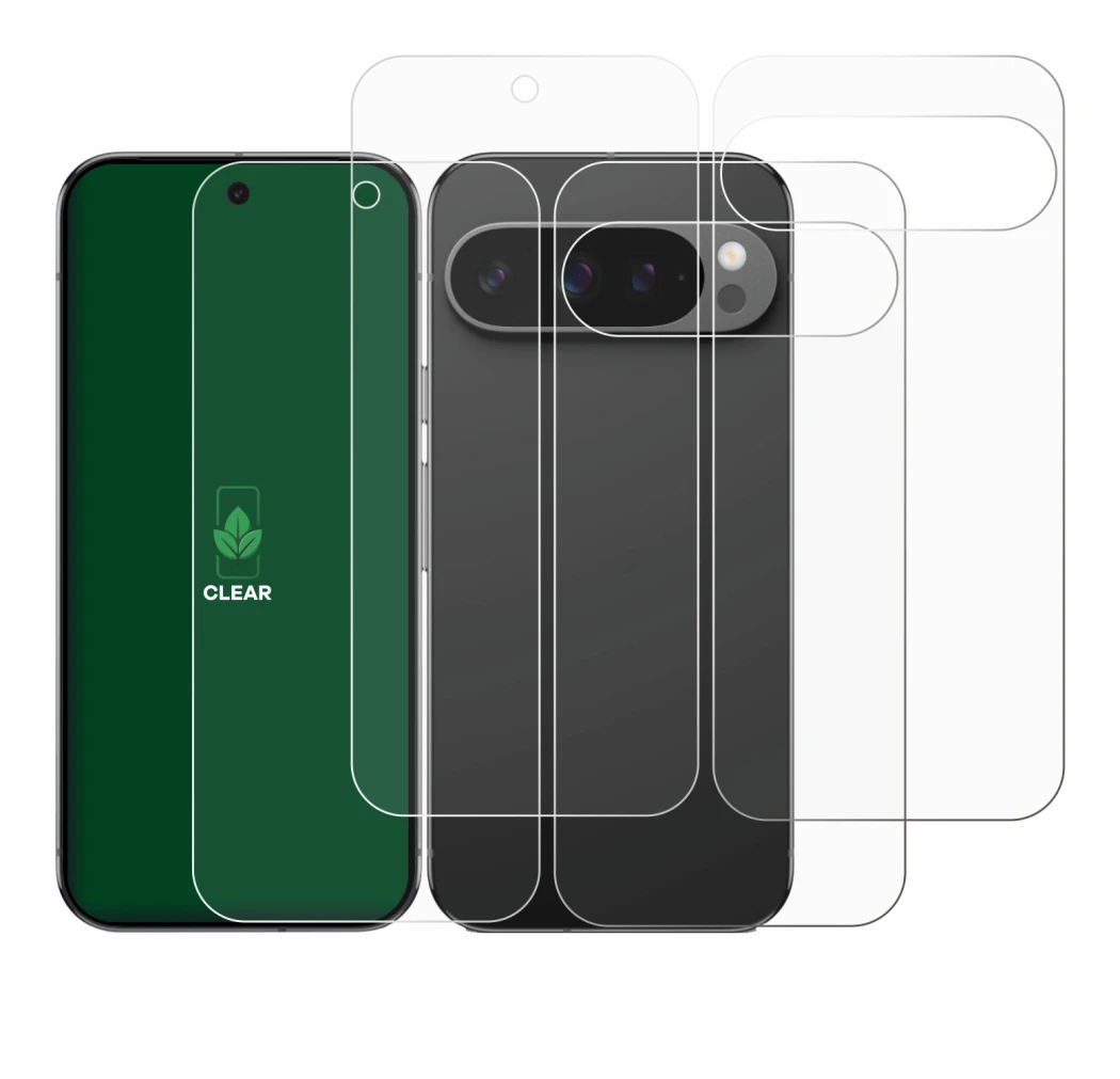 Image de l'appareil Google Pixel 9 Pro (Avant+Arrière) avec une grande variété de protections d'écran.