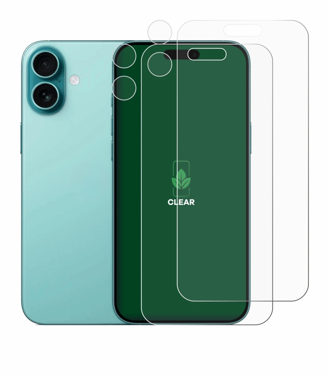 Image de l'appareil Apple iPhone 16 Plus (Avant+Caméra) avec une grande variété de protections d'écran.