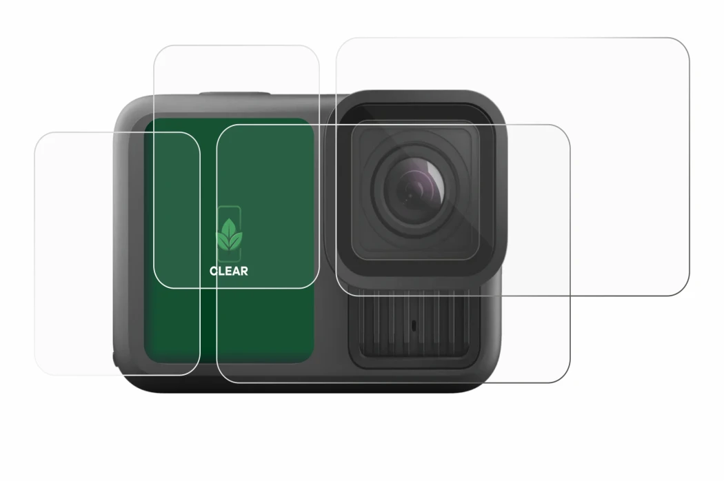 Image de l'appareil GoPro Hero 13 Black avec une grande variété de protections d'écran.