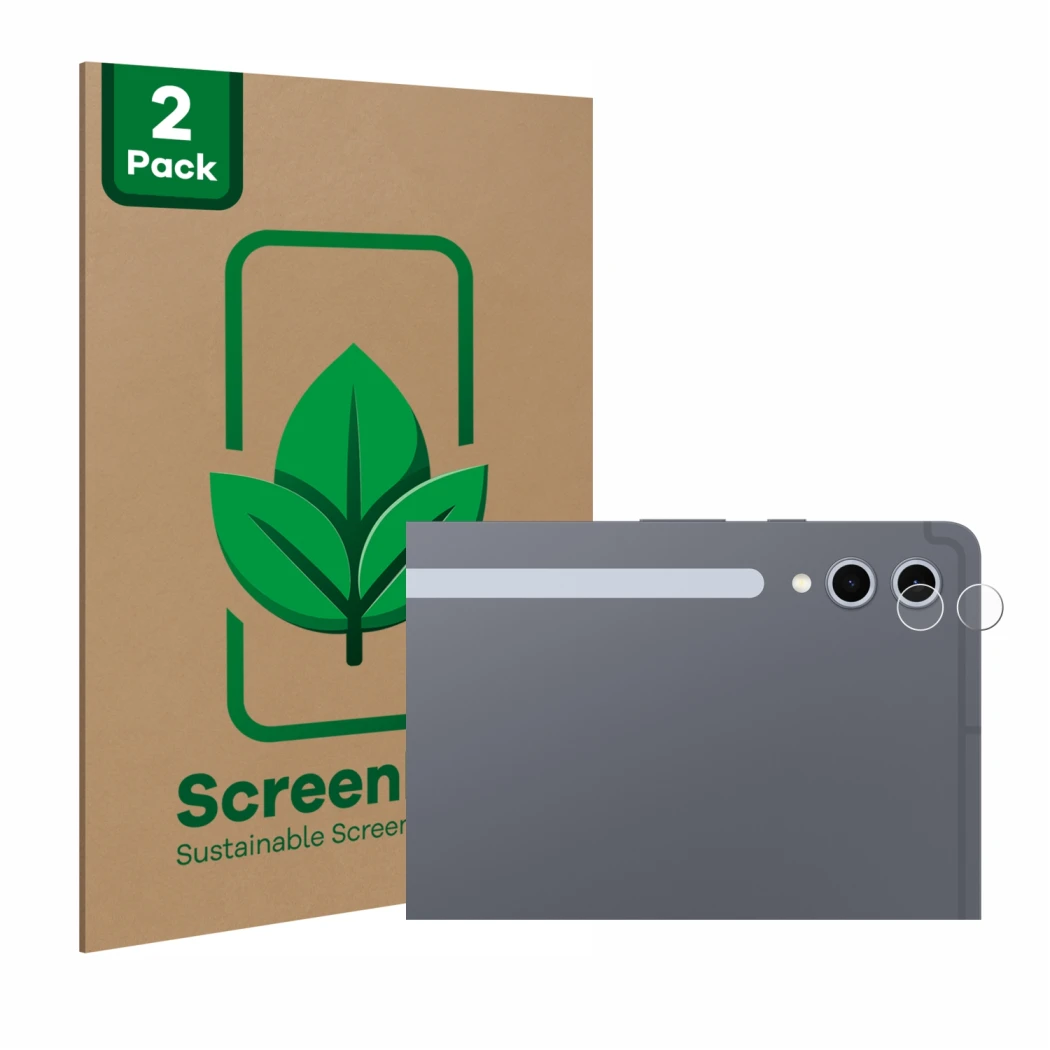 Face avant d’un emballage produit avec le logo de la marque ScreenLeaf. À côté, l’appareil Samsung Galaxy Tab S10 Plus WiFi (C