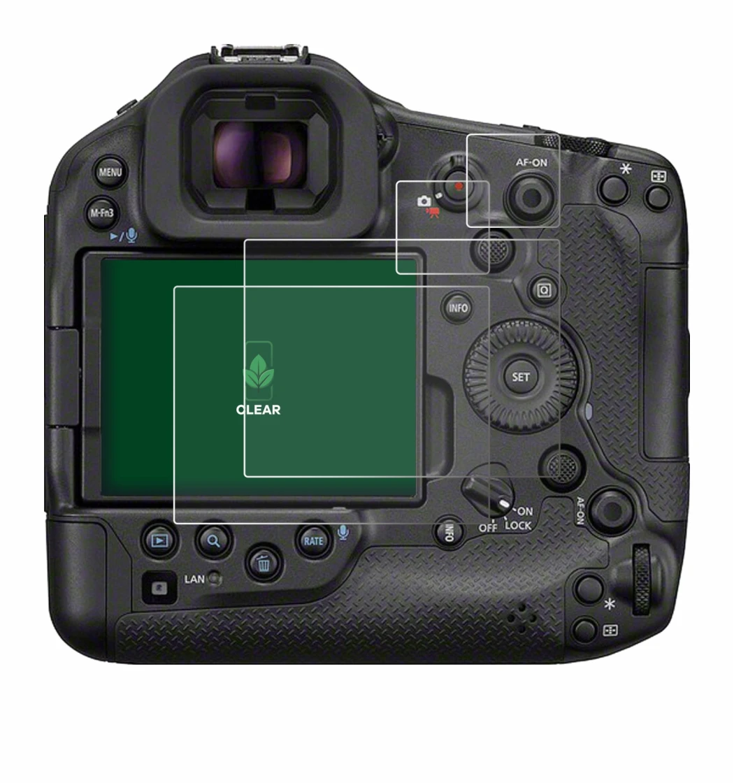 Image de l'appareil Canon EOS R1 avec une grande variété de protections d'écran.