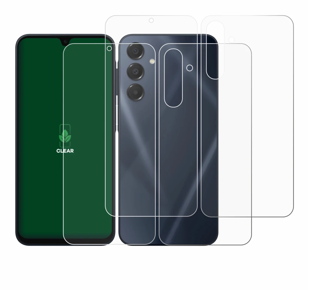 Image de l'appareil Samsung Galaxy A16 5G (Avant+Arrière) avec une grande variété de protections d'écran.