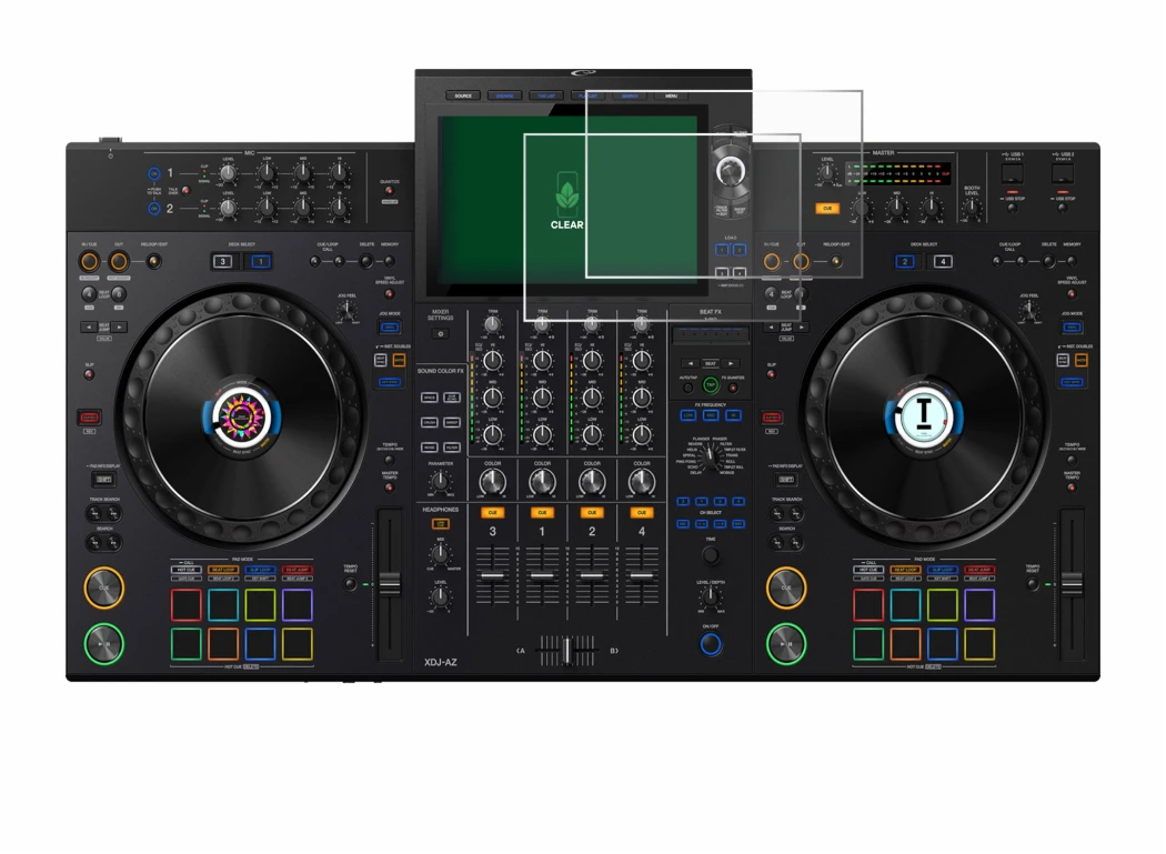 Image de l'appareil AlphaTheta XDJ-AZ avec une grande variété de protections d'écran.