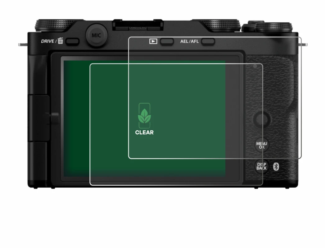 Image de l'appareil Fujifilm X-M5 avec une grande variété de protections d'écran.