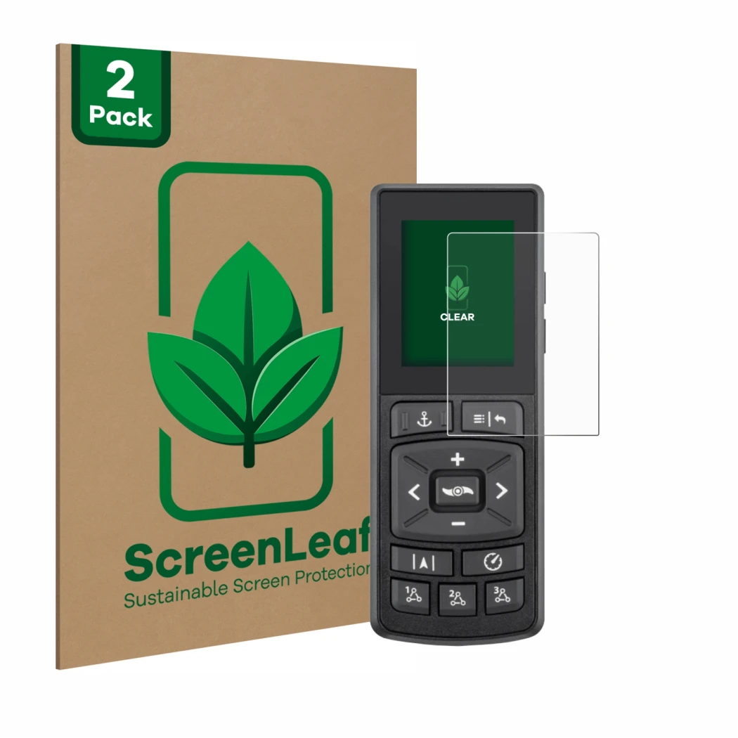 Face avant d’un emballage produit avec le logo de la marque ScreenLeaf. À côté, l’appareil Minn Kota Advanced GPS Navigation e