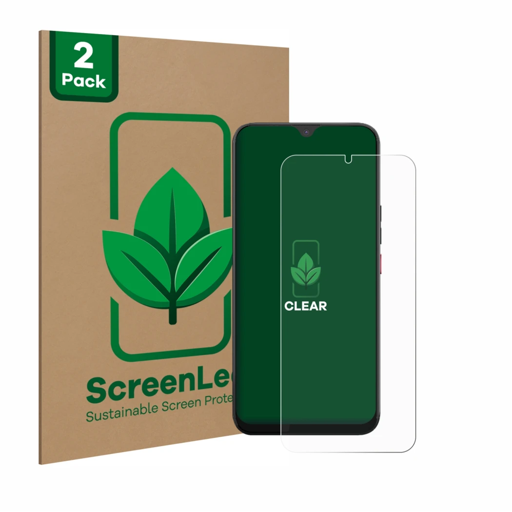 Face avant d’un emballage produit avec le logo de la marque ScreenLeaf. À côté, l’appareil Volla Phone 22 est représenté avec 