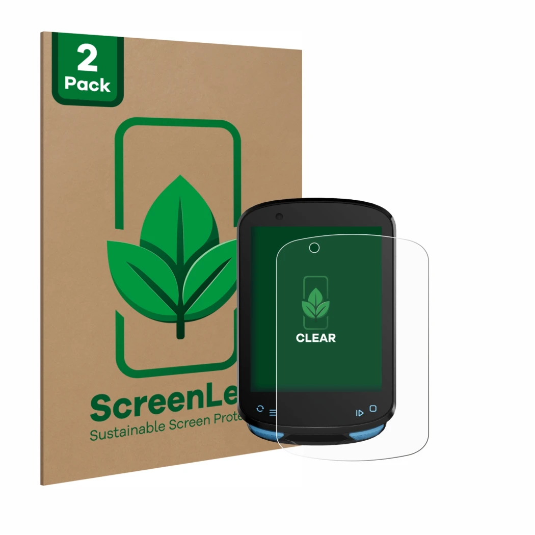 Face avant d’un emballage produit avec le logo de la marque ScreenLeaf. À côté, l’appareil Geoid CC600 2.4