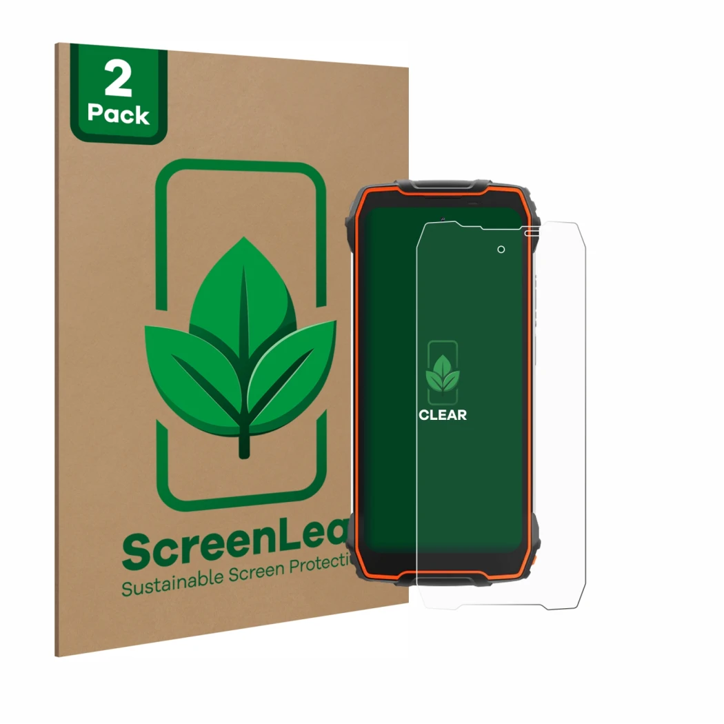 Face avant d’un emballage produit avec le logo de la marque ScreenLeaf. À côté, l’appareil Blackview Oscal Pilot 1 est représe