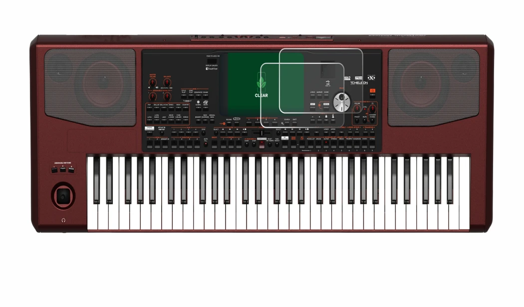 Image de l'appareil KORG Pa700 avec une grande variété de protections d'écran.