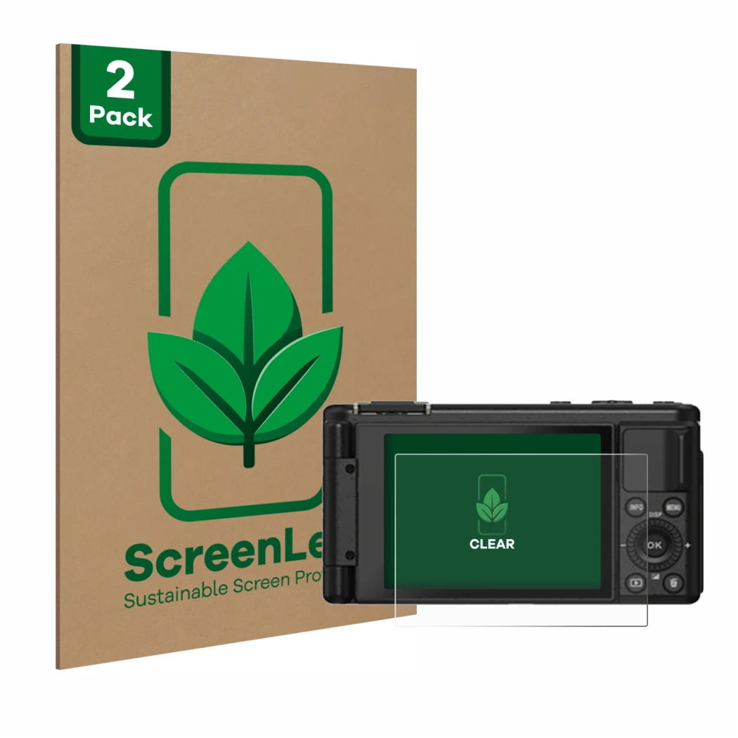 Face avant d’un emballage produit avec le logo de la marque ScreenLeaf. À côté, l’appareil Yashica City 100 est représenté ave