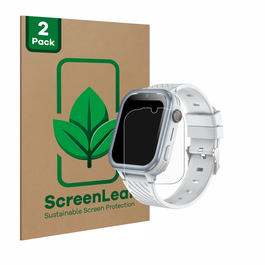 Face avant d’un emballage produit avec le logo de la marque ScreenLeaf. À côté, l’appareil DDIOYIUR Smartwatch est représenté 