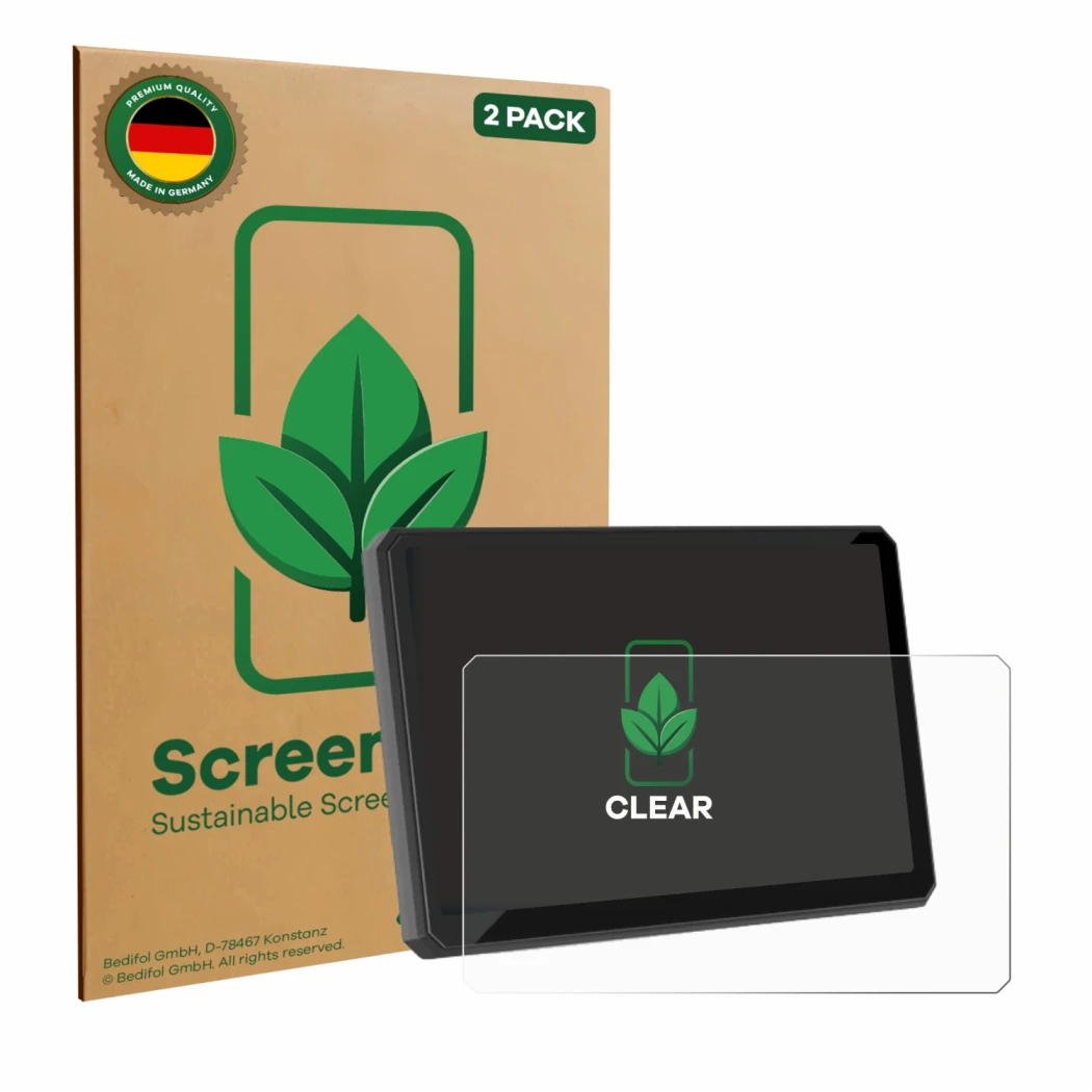 Face avant d’un emballage produit avec le logo de la marque ScreenLeaf. À côté, l’appareil Carpuride W502BS 5