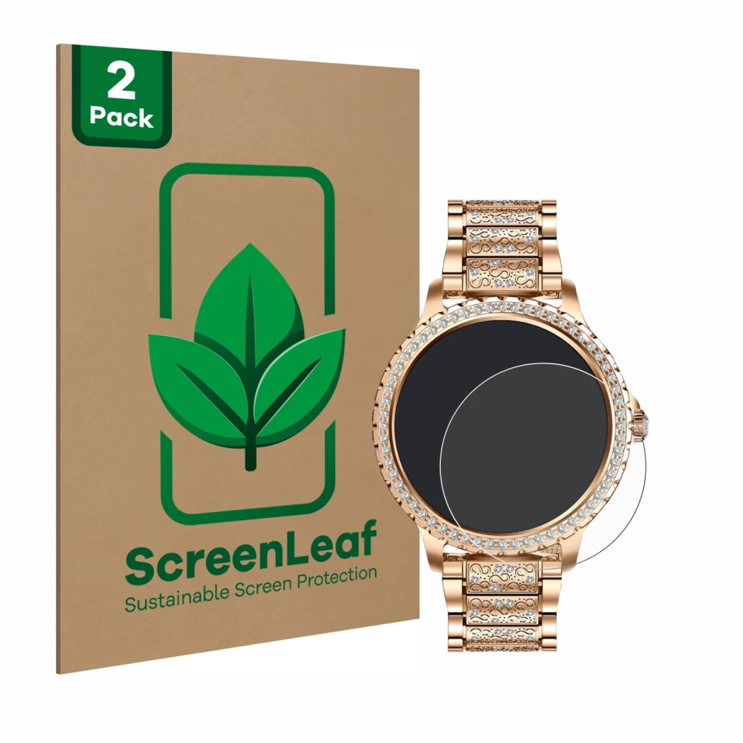 Face avant d’un emballage produit avec le logo de la marque ScreenLeaf. À côté, l’appareil LIGE BW1845A-CC 1.32