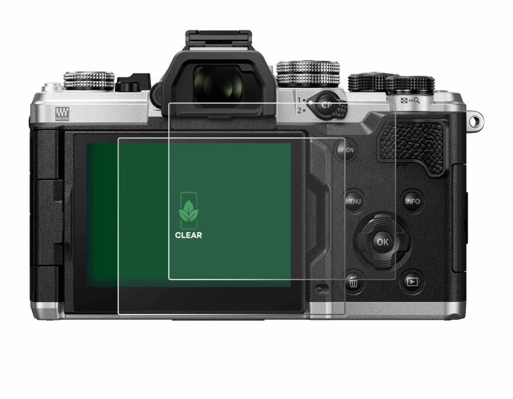 Image de l'appareil OM System OM-3 avec une grande variété de protections d'écran.
