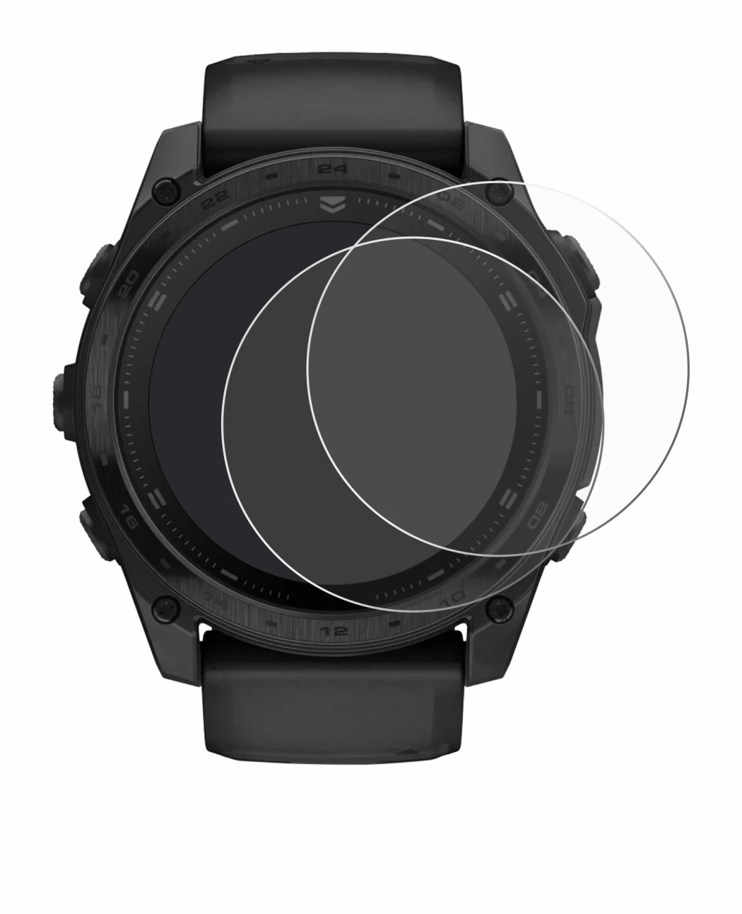 Image de l'appareil Garmin Tactix 8 AMOLED (51 mm) avec une grande variété de protections d'écran.