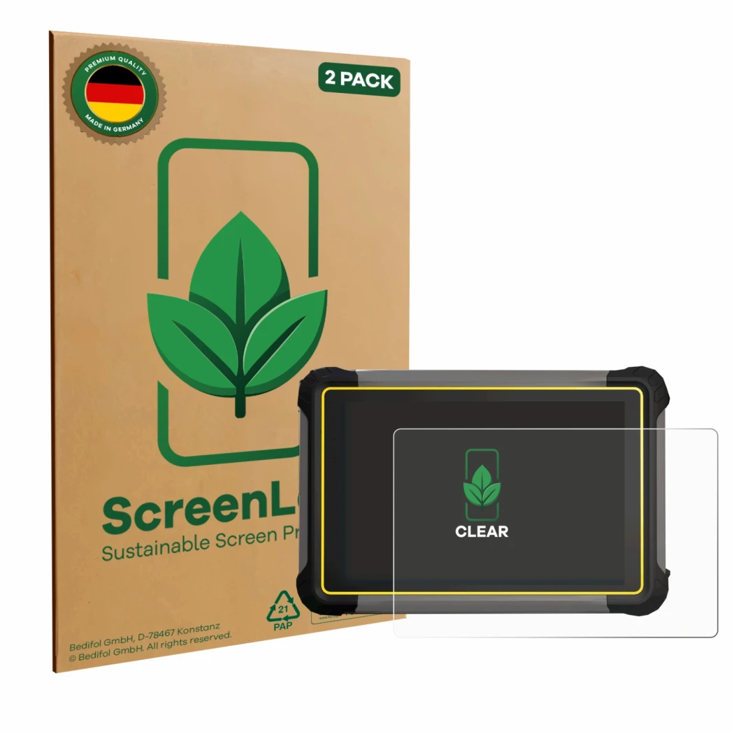 Face avant d’un emballage produit avec le logo de la marque ScreenLeaf. À côté, l’appareil Leica iCON CC170 est représenté ave
