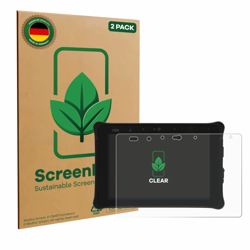 Face avant d’un emballage produit avec le logo de la marque ScreenLeaf. À côté, l’appareil Leica iCON CC180 est représenté ave