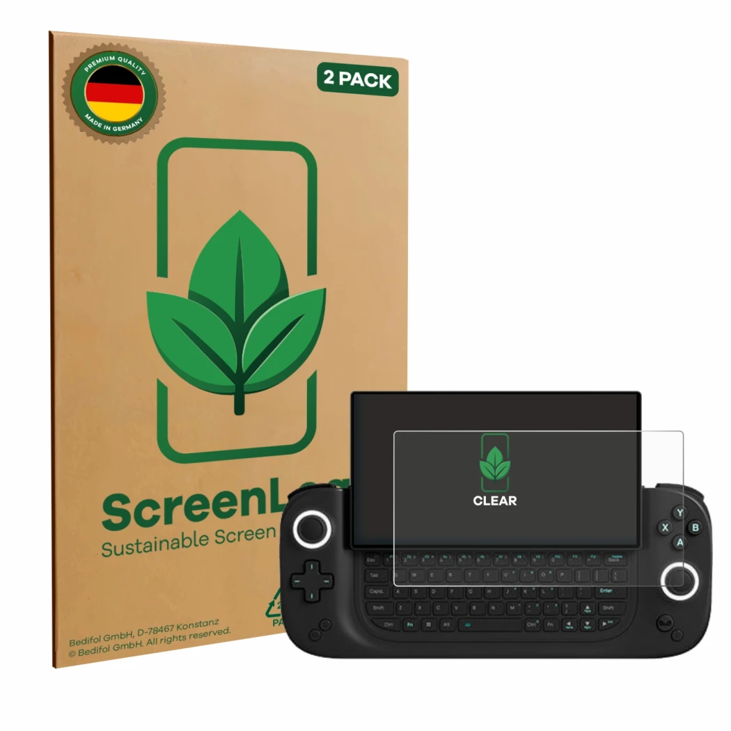 Face avant d’un emballage produit avec le logo de la marque ScreenLeaf. À côté, l’appareil Antec Core HS est représenté avec l