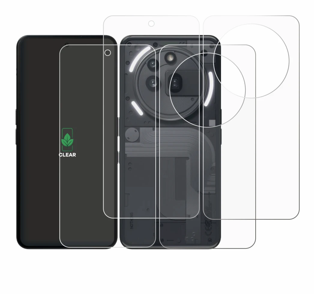 Image de l'appareil Nothing Phone (3a) Pro (Avant+Arrière) avec une grande variété de protections d'écran.