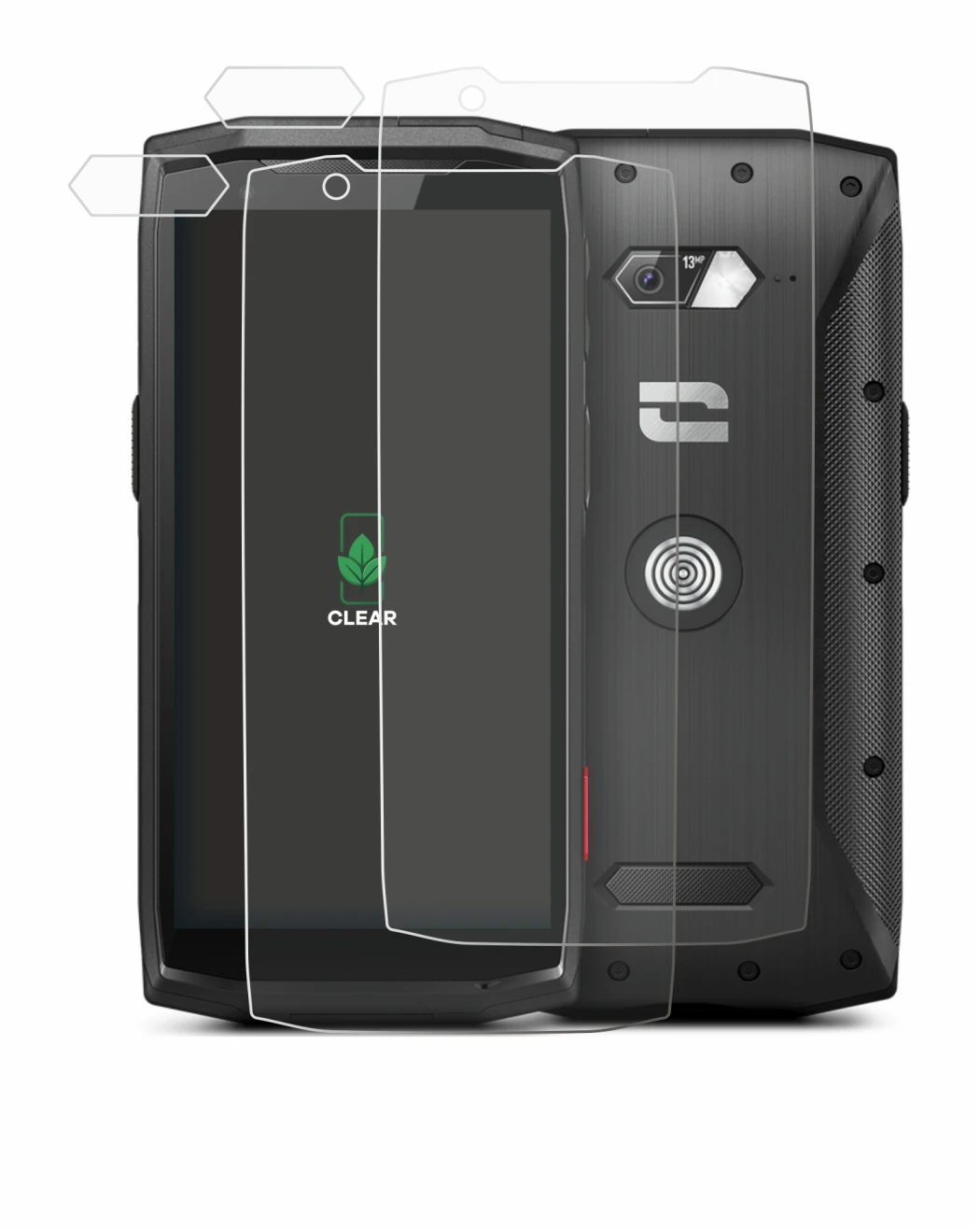 Image de l'appareil Crosscall Core-M5 (Avant+Caméra) avec une grande variété de protections d'écran.