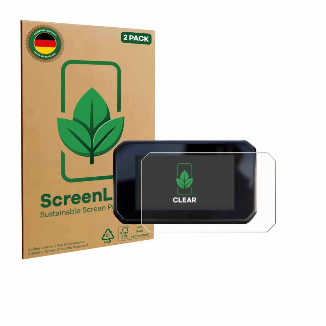 Face avant d’un emballage produit avec le logo de la marque ScreenLeaf. À côté, l’appareil Honda CBR650R 2025 est représenté a