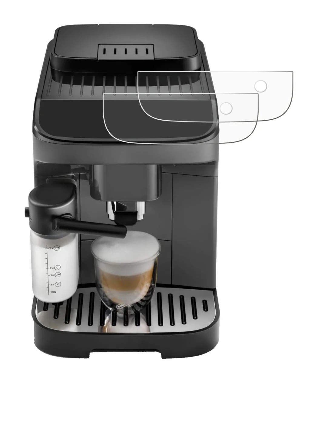 Image de l'appareil DeLonghi Magnifica Evo avec une grande variété de protections d'écran.