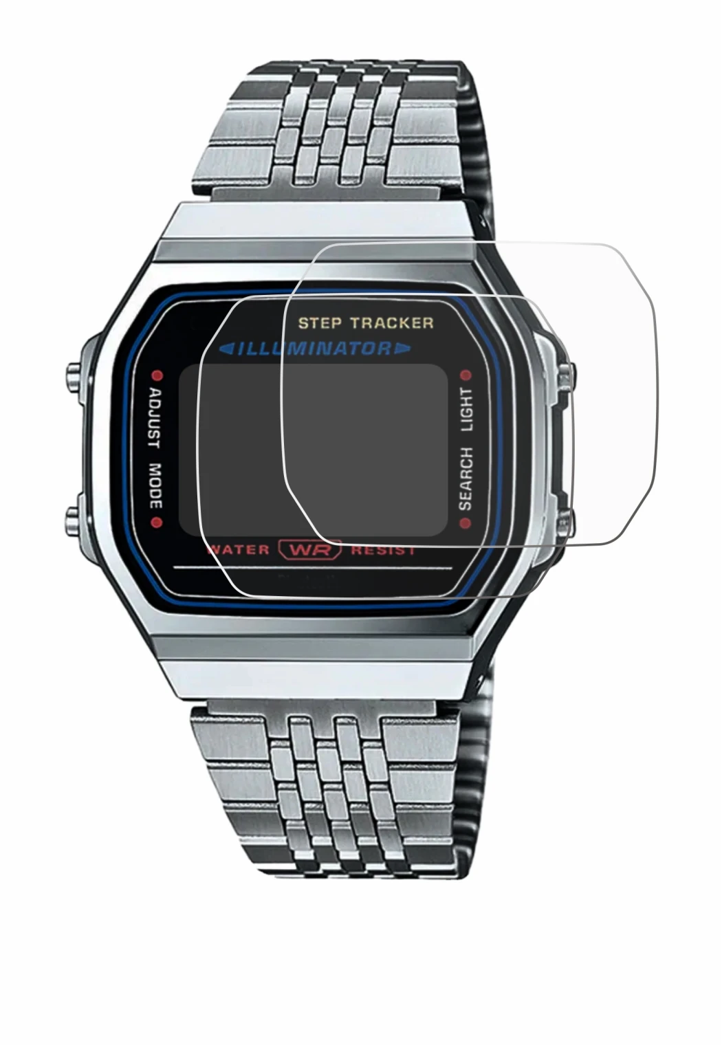 Image de l'appareil Casio iconic ABL-100WE-1A avec une grande variété de protections d'écran.