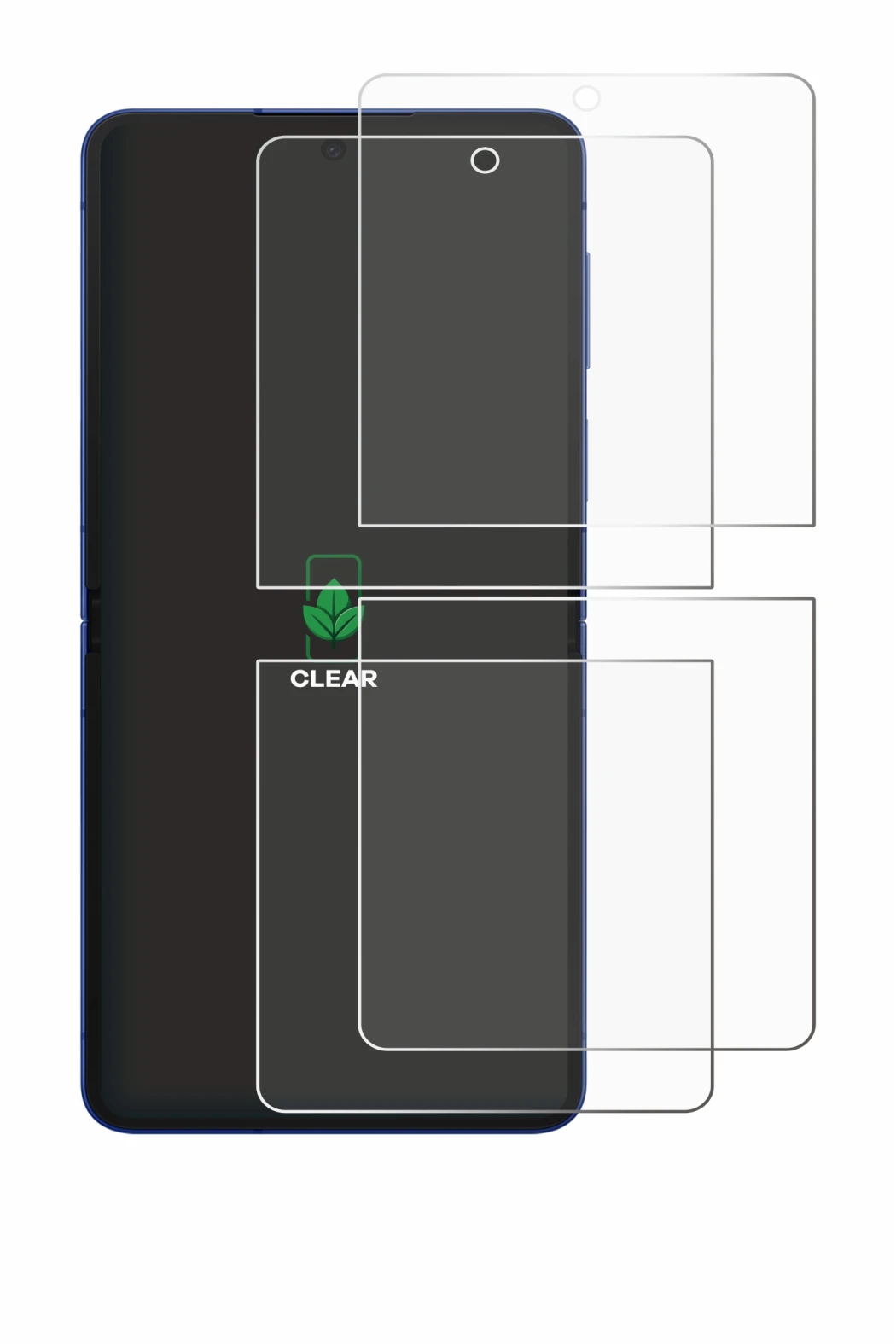 Image de l'appareil Samsung Galaxy Z Flip 7 avec une grande variété de protections d'écran.