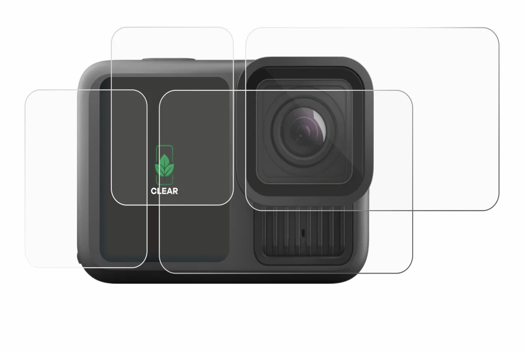 Image de l'appareil GoPro Hero 13 Black Creator Edition avec une grande variété de protections d'écran.