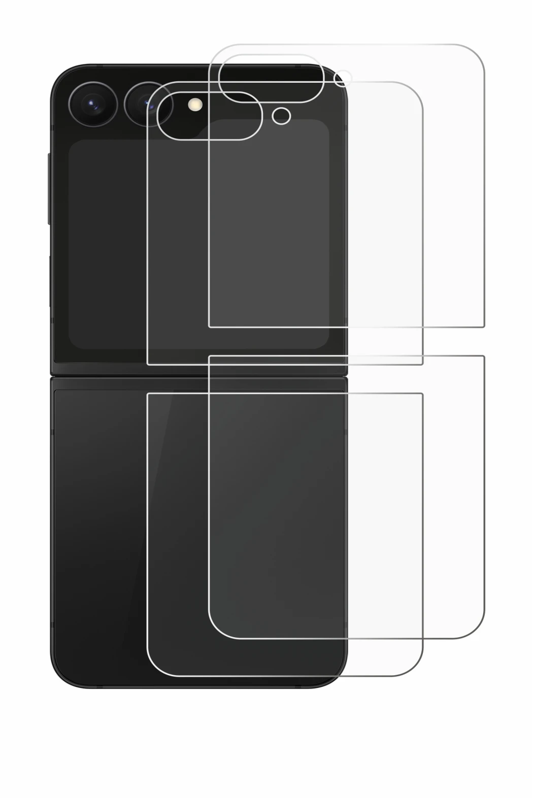 Image de l'appareil Samsung Galaxy Z Flip 7 FE (Arrière) avec une grande variété de protections d'écran.