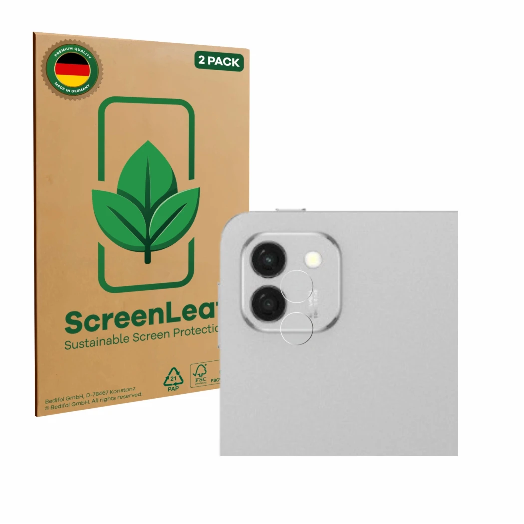 Face avant d’un emballage produit avec le logo de la marque ScreenLeaf. À côté, l’appareil Honor Magicpad 3 (Caméra UNIQUEMENT