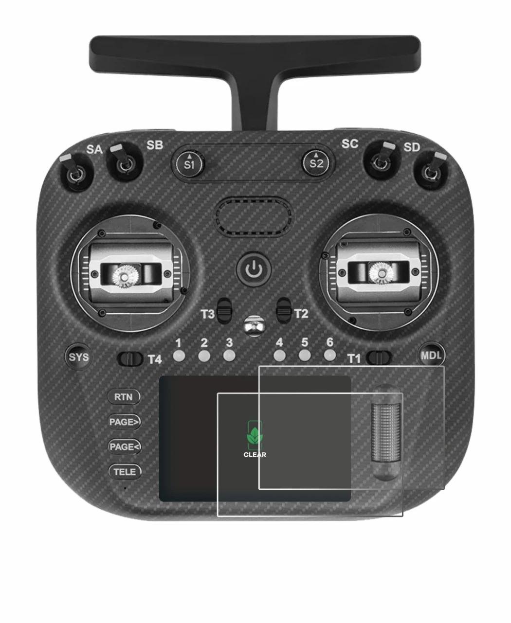 Image de l'appareil Radiomaster TX15 Max avec une grande variété de protections d'écran.