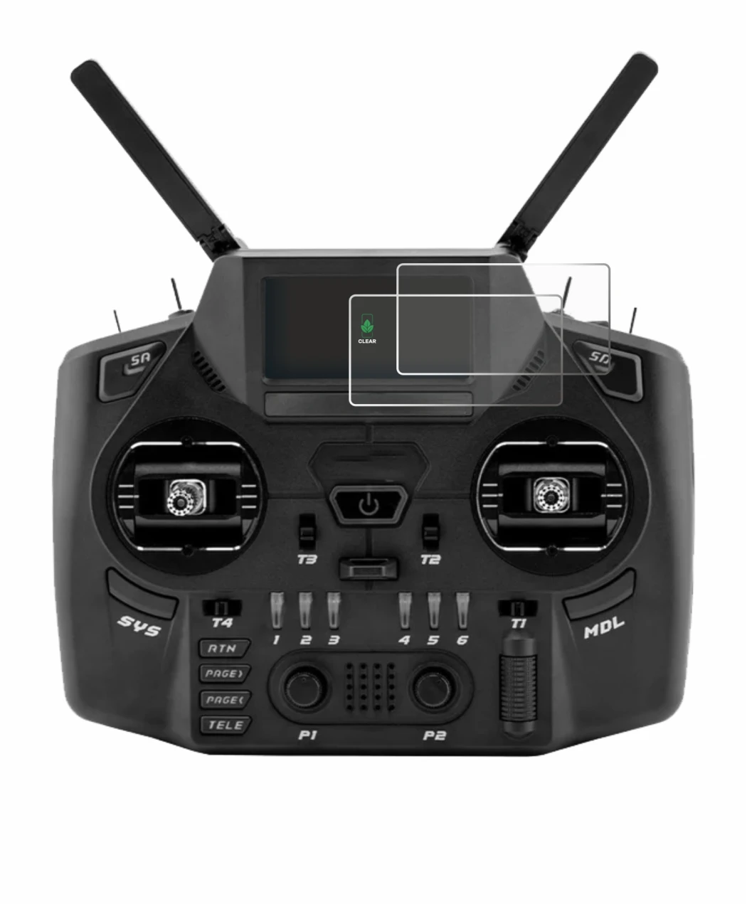 Image de l'appareil Radiomaster GX12 avec une grande variété de protections d'écran.