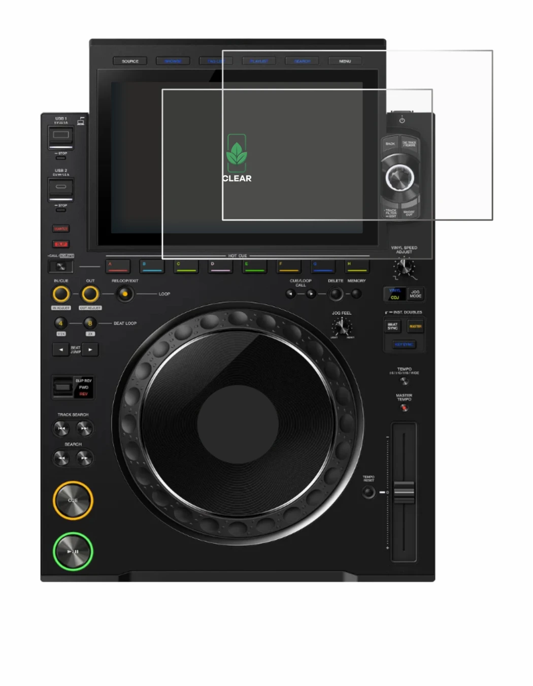 Image de l'appareil Pioneer CDJ 3000X avec une grande variété de protections d'écran.