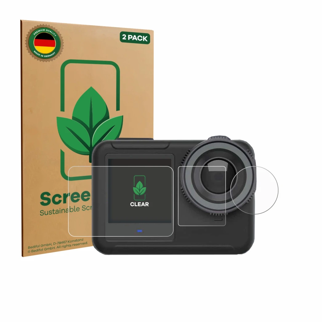 Face avant d’un emballage produit avec le logo de la marque ScreenLeaf. À côté, l’appareil SVBONY SVGO3 4K est représenté avec