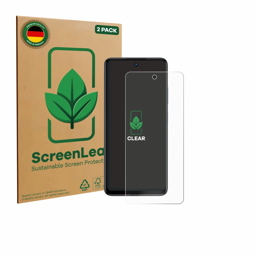 Face avant d’un emballage produit avec le logo de la marque ScreenLeaf. À côté, l’appareil Philips S7710 Omni 10 est représent