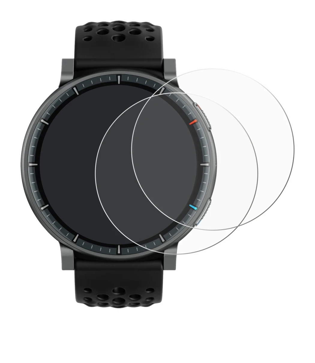 Image de l'appareil Amazfit Active Max avec une grande variété de protections d'écran.