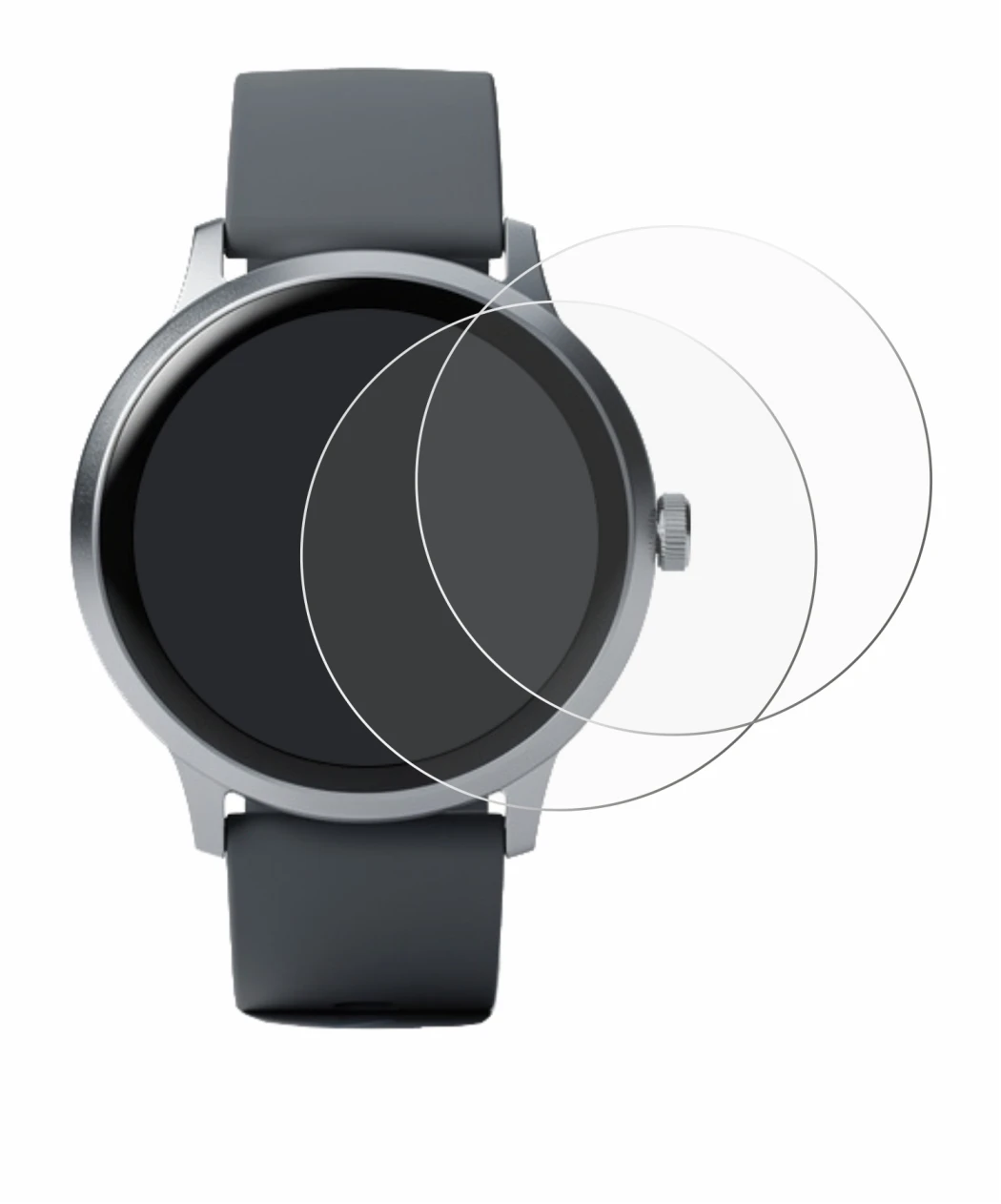 Image de l'appareil Pebble Round 2 avec une grande variété de protections d'écran.
