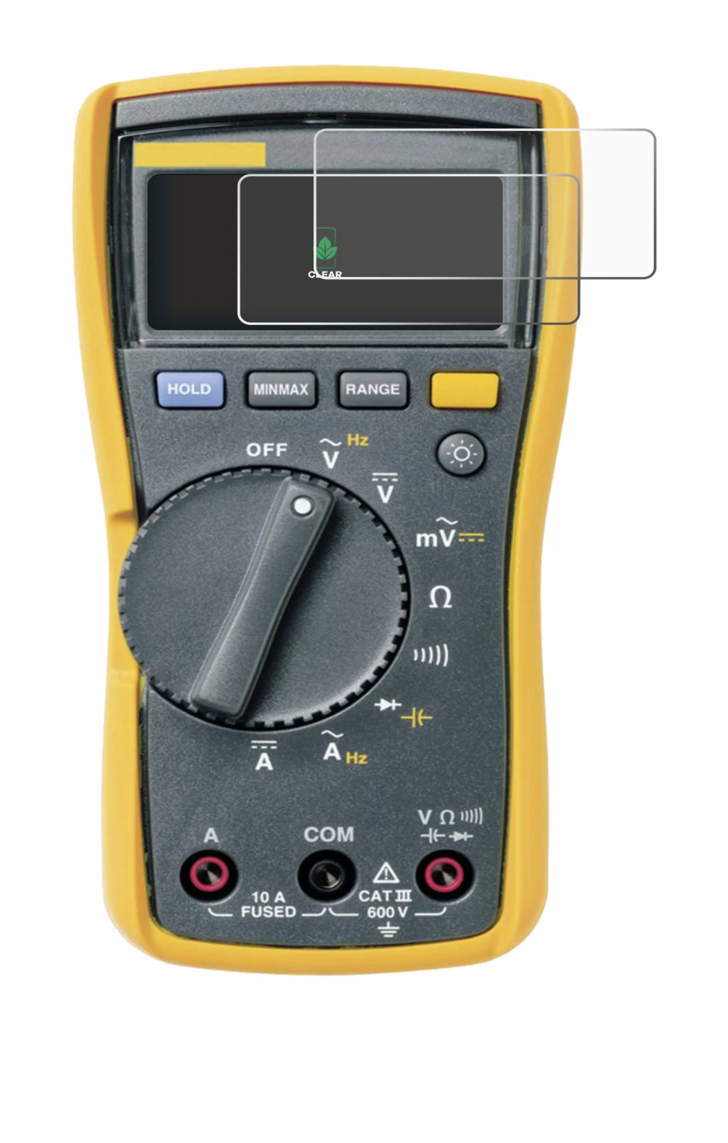 Image de l'appareil Fluke MultiMeter 115 avec une grande variété de protections d'écran.