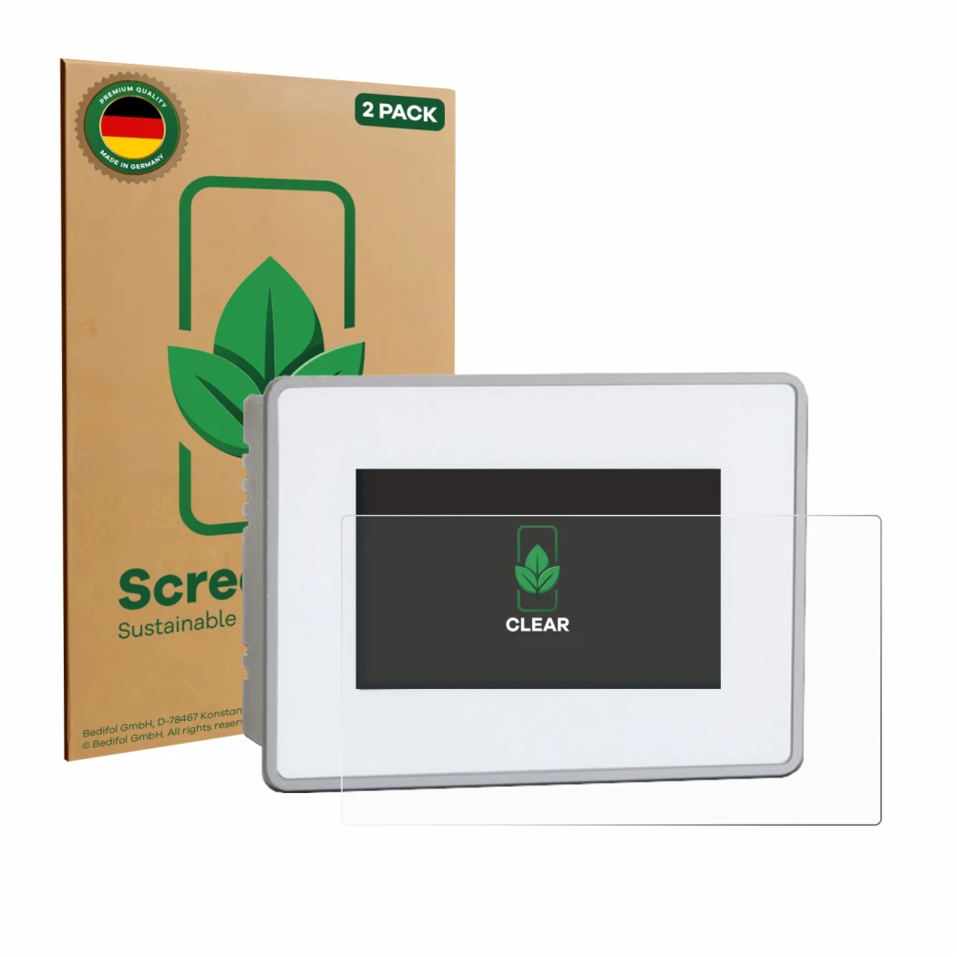 Face avant d’un emballage produit avec le logo de la marque ScreenLeaf. À côté, l’appareil BUCHER automation JetView 1004 est 