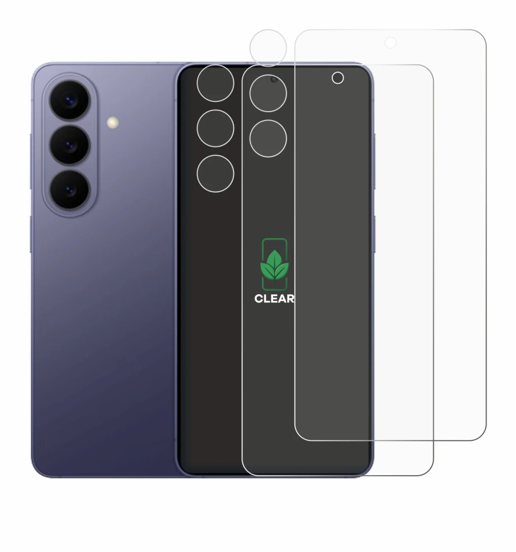 Image de l'appareil Samsung Galaxy S26 (Avant+Caméra) avec une grande variété de protections d'écran.