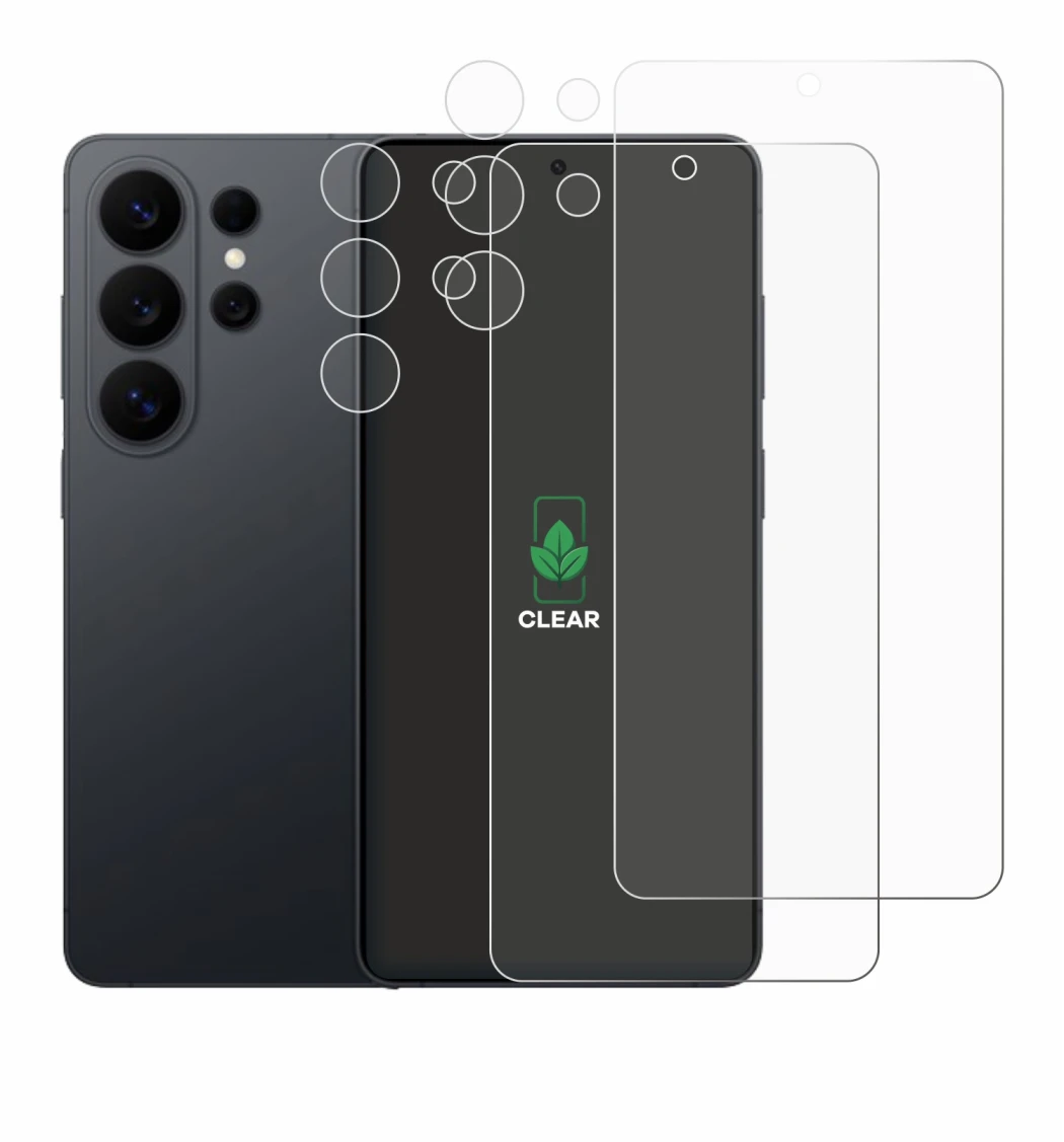 Image de l'appareil Samsung Galaxy S26 Ultra (Avant+Caméra) avec une grande variété de protections d'écran.