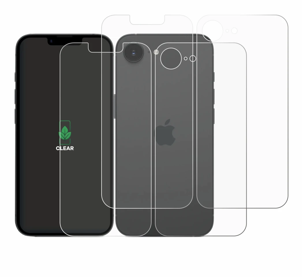 Image de l'appareil Apple iPhone 17e (Avant+Arrière) avec une grande variété de protections d'écran.
