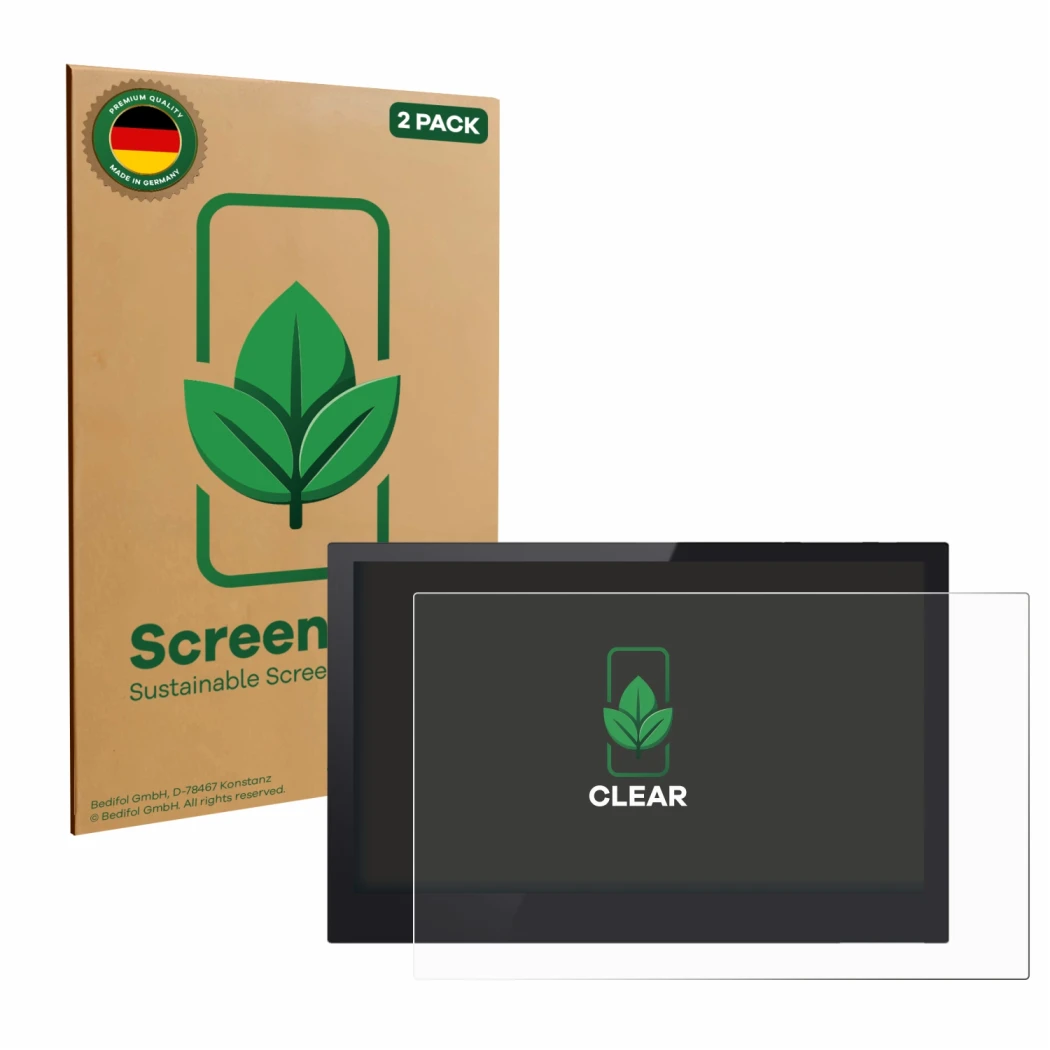 Face avant d’un emballage produit avec le logo de la marque ScreenLeaf. À côté, l’appareil Bigtreetech TFT50 V2.1 est représen