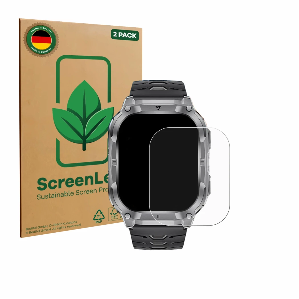 Face avant d’un emballage produit avec le logo de la marque ScreenLeaf. À côté, l’appareil LIGE EF22 2