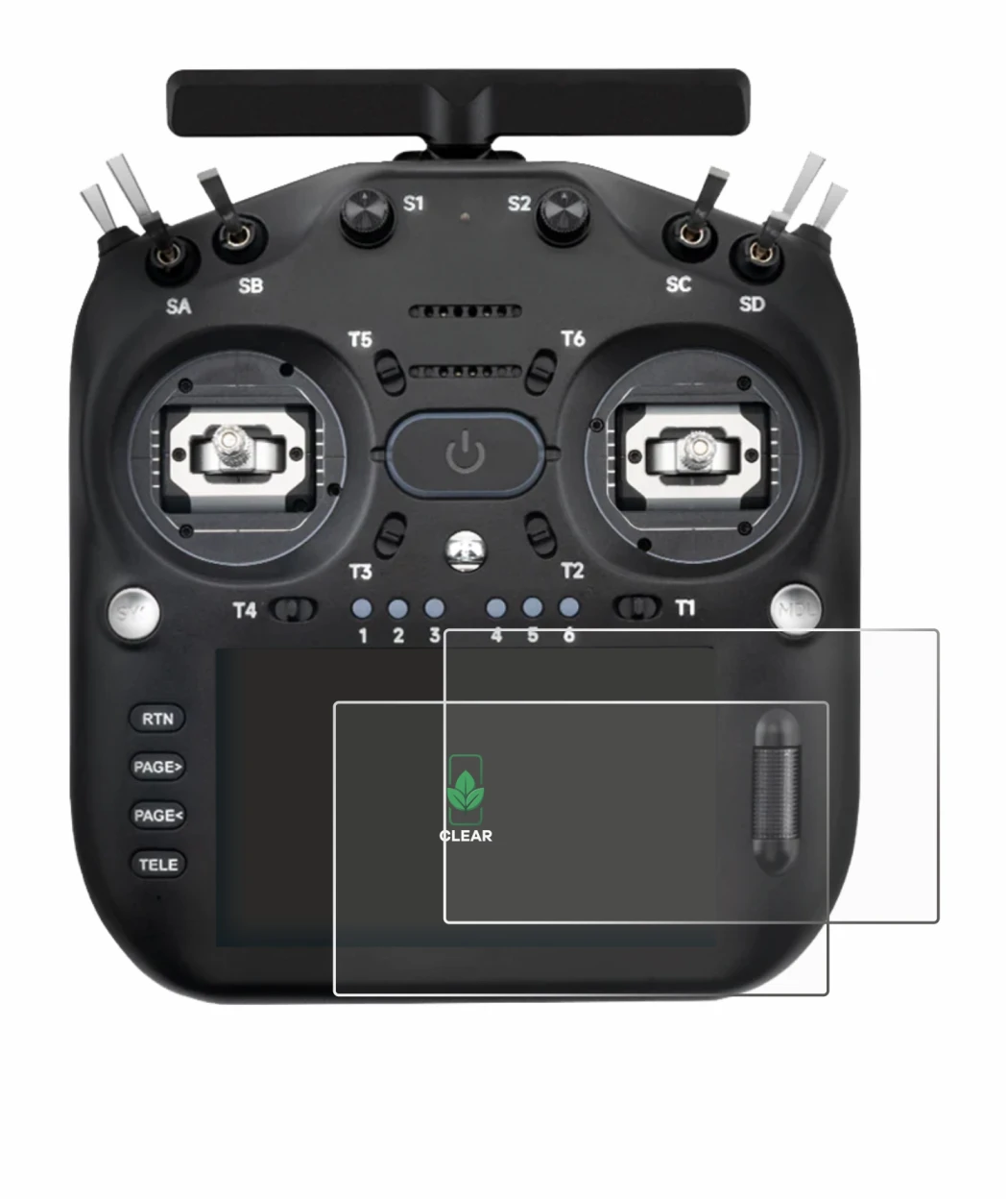 Image de l'appareil Radiomaster TX16S MK3 avec une grande variété de protections d'écran.